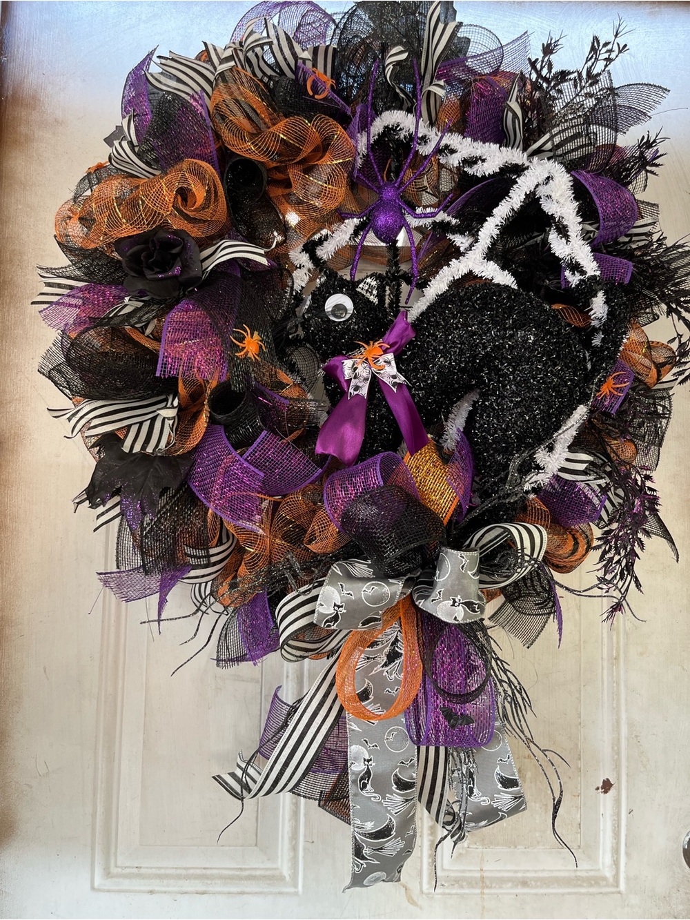 Halloween Spider Wreath Door Accent in Black, Purple, and Orange